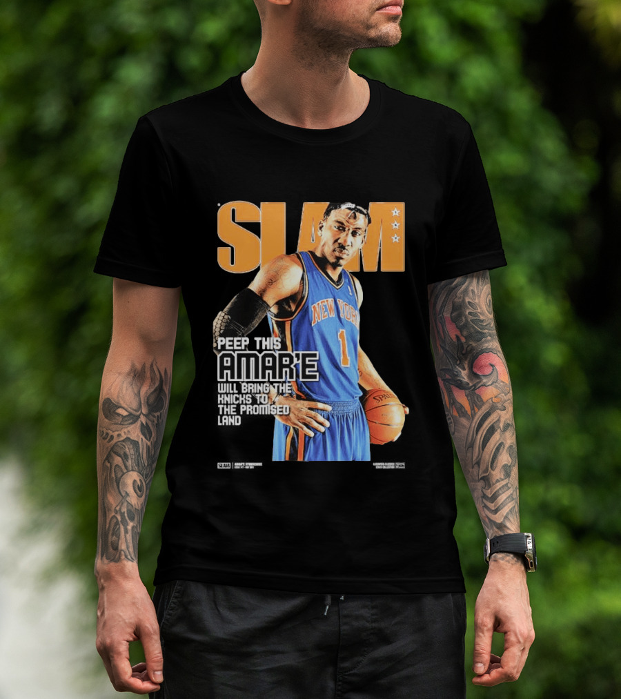 Slam Hardwood Classics Amare Stoudemire Peep This Amare Will Bring The Knicks To The Promised Land New York Knicks T-Shirt