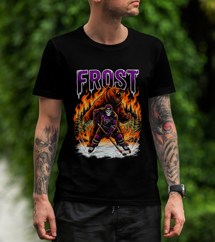 Frost Minnesota Hockey Skull Bear Flames Ice Rink T-Shirt