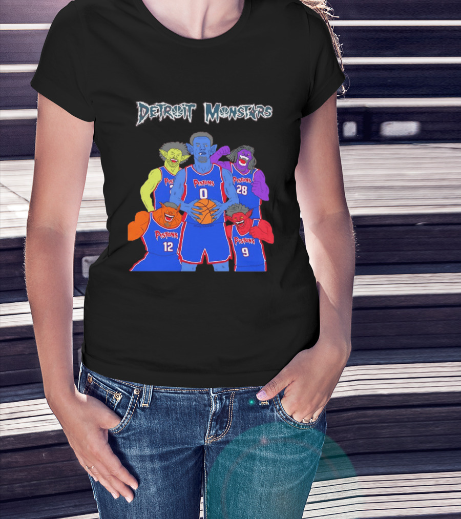 Detroit Pistons Monsters Space Jam Characters Basketball T-Shirt