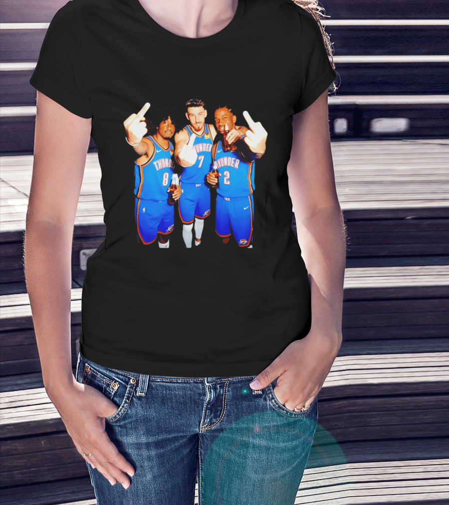 OKC Thunder Basketball Players With Beers And Middle Finger Gesture T-Shirt
