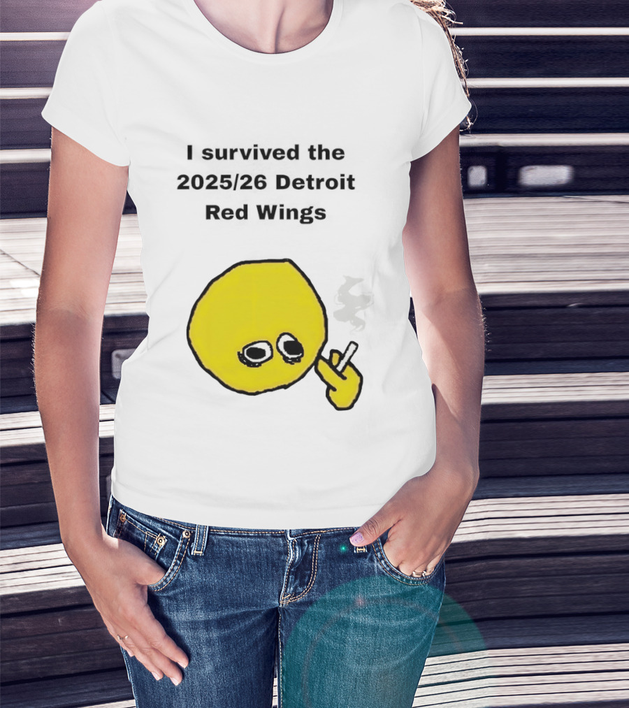 Smoking I Survived The 2025 26 Detroit Red Wings Yellow Face Smoking T-Shirt