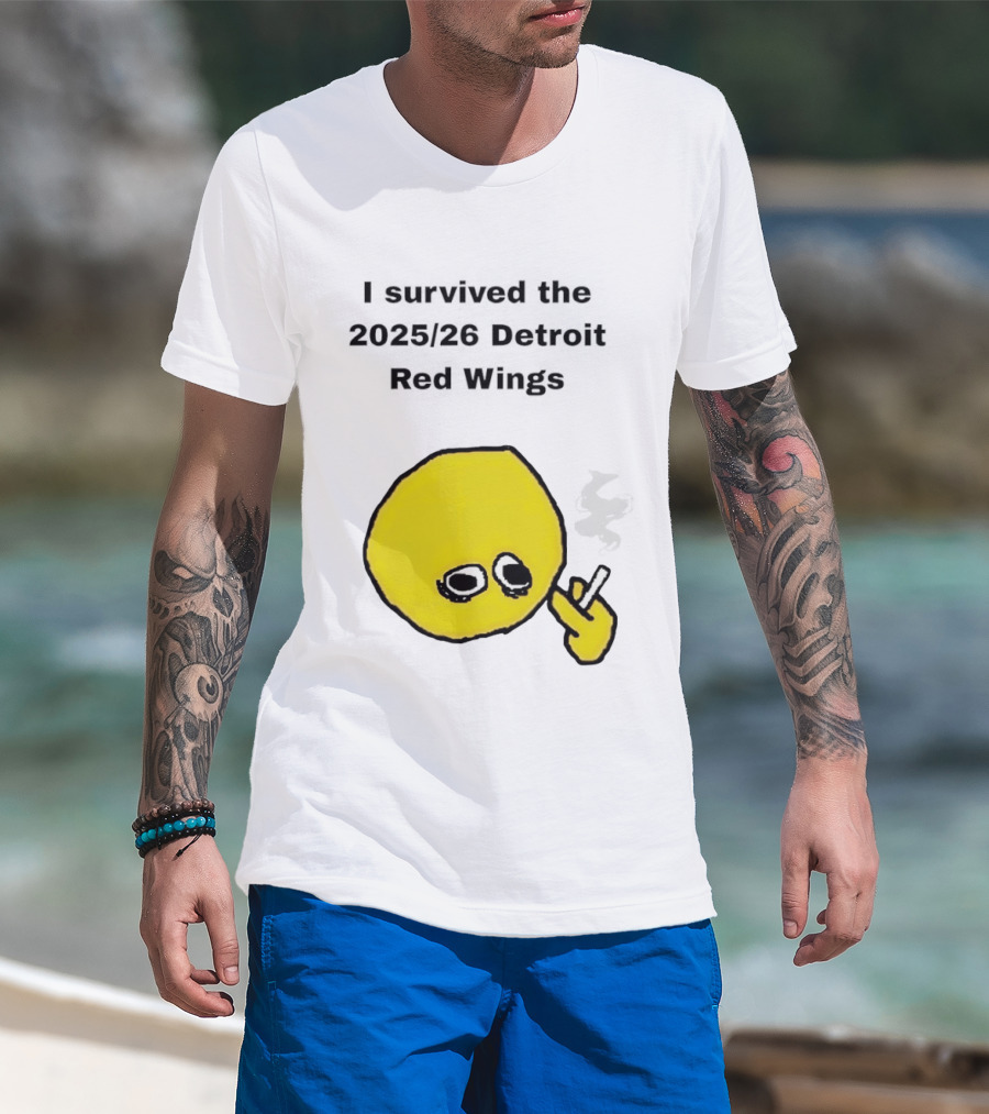 Smoking I Survived The 2025 26 Detroit Red Wings Yellow Face Smoking T-Shirt