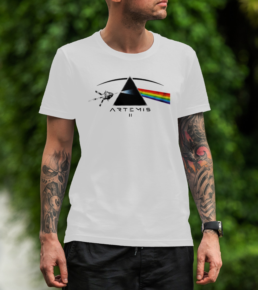Artemis II Orion Space Program Dark Side Rainbow Triangle T-Shirt