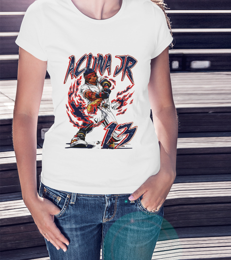 Ronald Acuna Jr Atlanta Braves 13 Hand Drawn Baseball T-Shirt