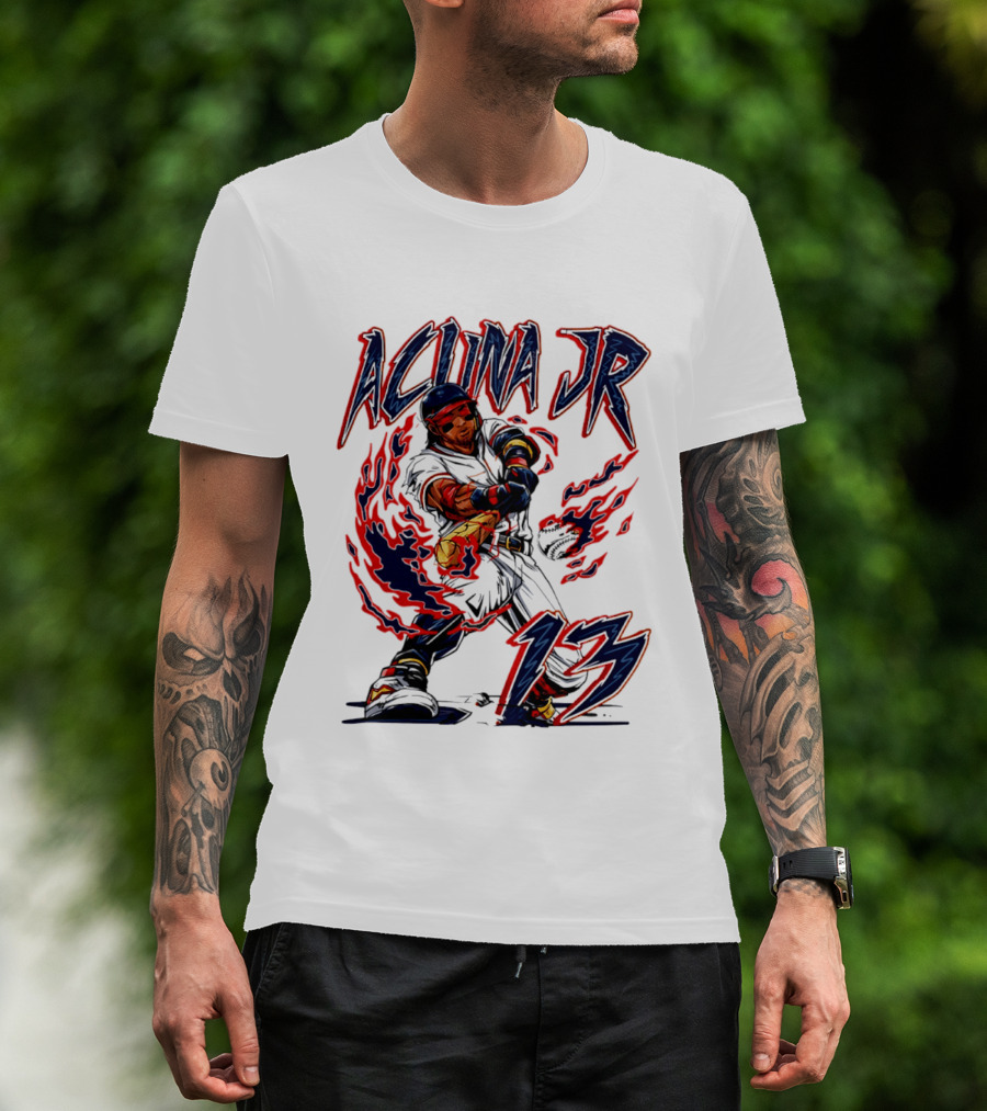 Ronald Acuna Jr Atlanta Braves 13 Hand Drawn Baseball T-Shirt