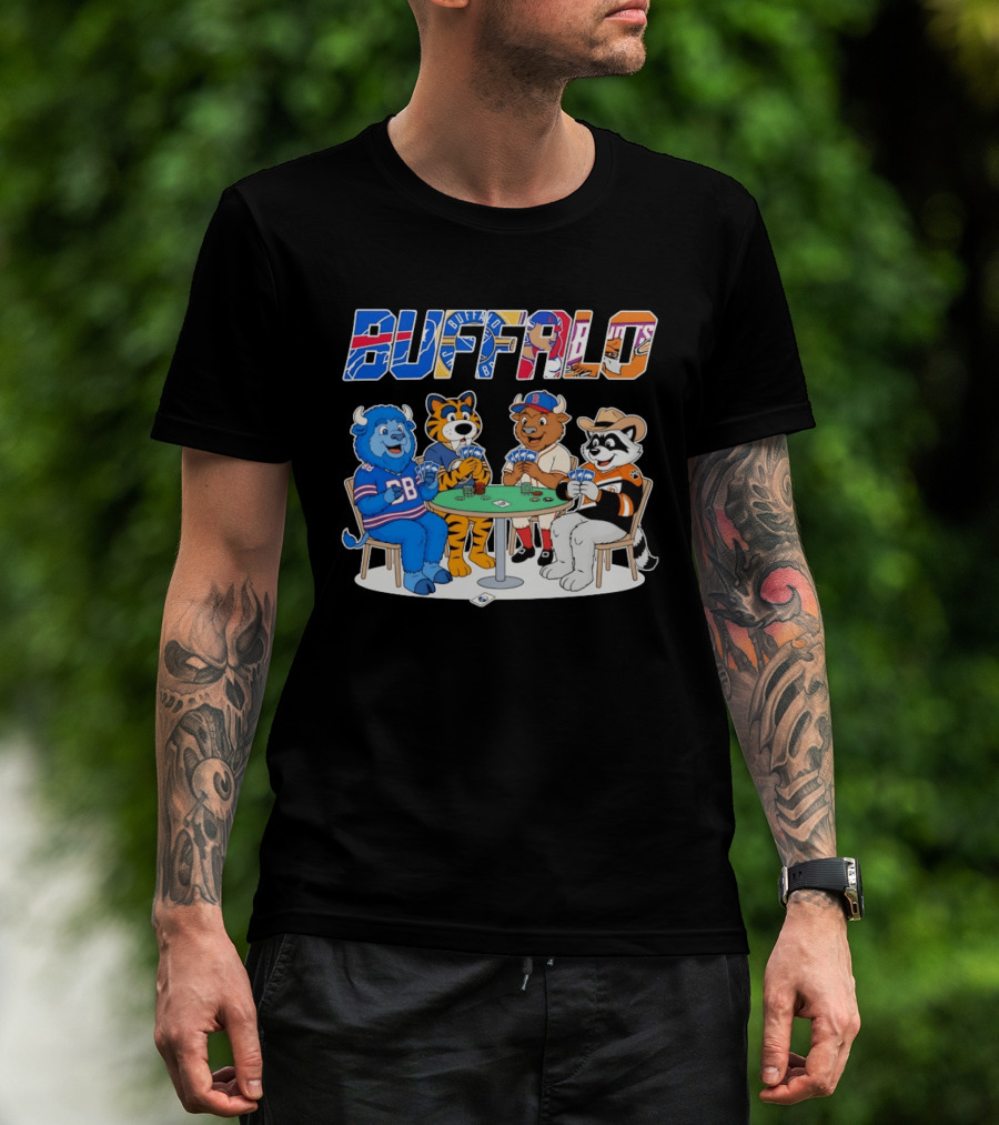 Buffalo Bisons Sabres Bills Rocket City Trash Pandas Playing Card Characters T-Shirt