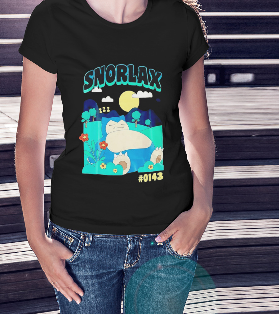 SNORLAX Sleeping Zzz #0143 With Sun And Flowers In Nature Scene T-Shirt