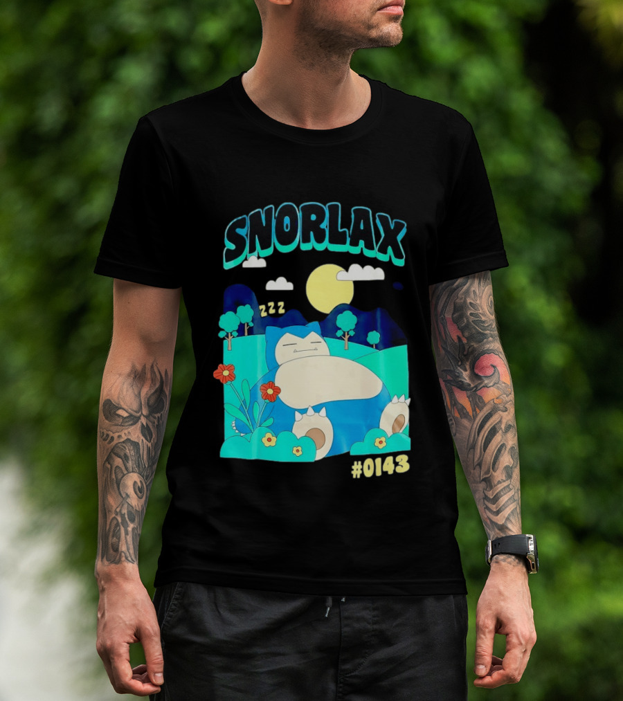 SNORLAX Sleeping Zzz #0143 With Sun And Flowers In Nature Scene T-Shirt