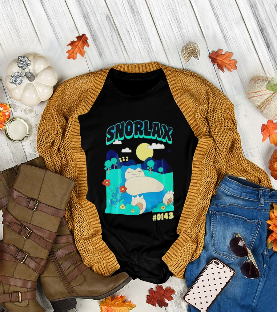 SNORLAX Sleeping Zzz #0143 with Sun and Flowers in Nature Scene T-Shirt