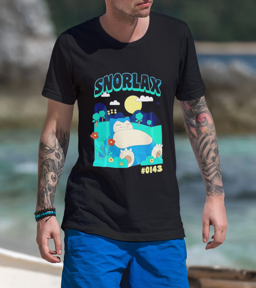 SNORLAX Sleeping Zzz #0143 With Sun And Flowers In Nature Scene T-Shirt