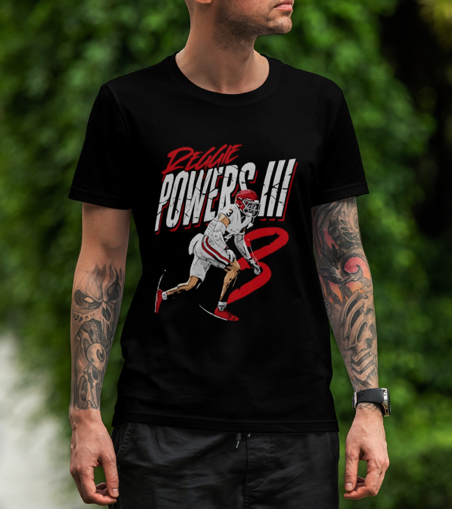 Reggie Powers III Football Athlete Red And White Action T-Shirt