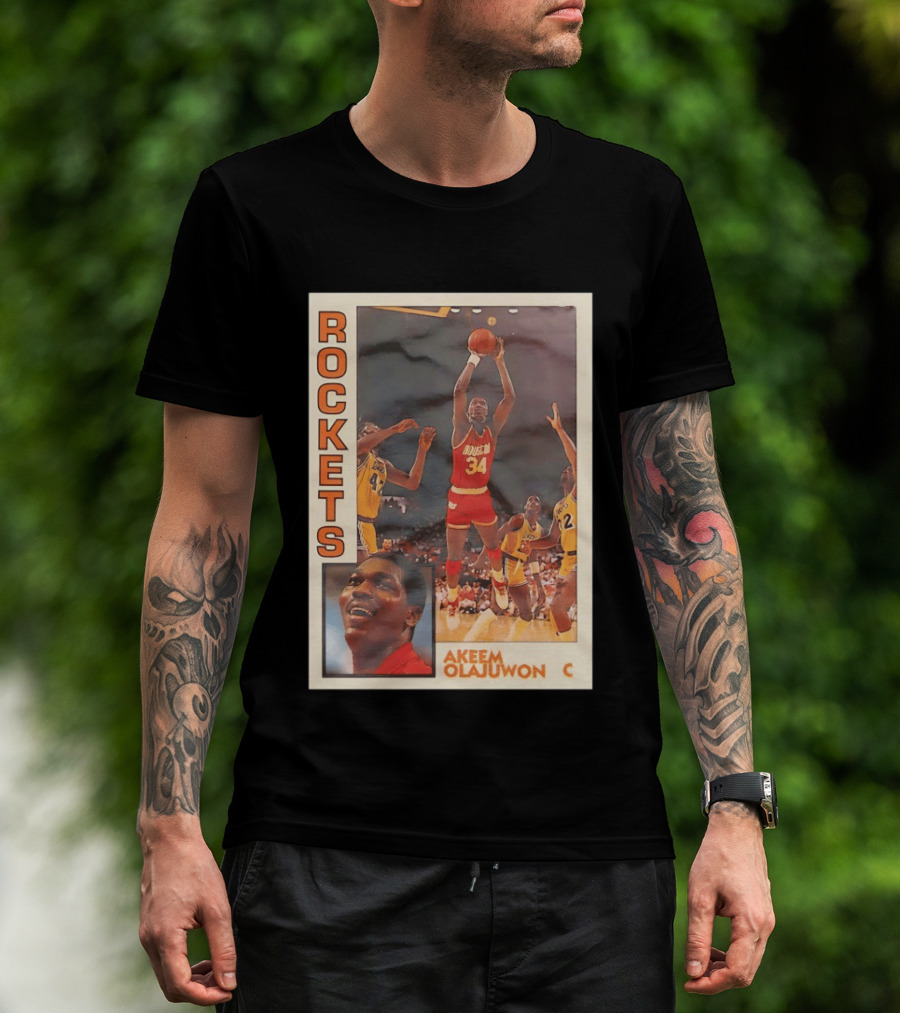 Hakeem Olajuwon Houston Rockets Vintage Basketball Card T-Shirt