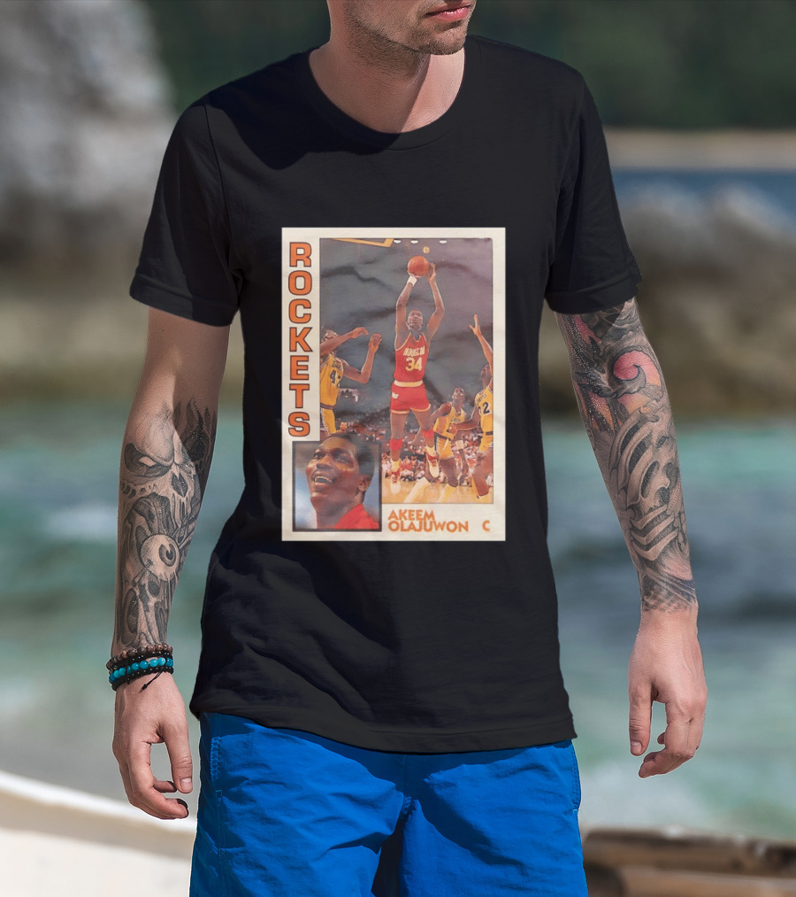 Hakeem Olajuwon Houston Rockets Vintage Basketball Card T-Shirt