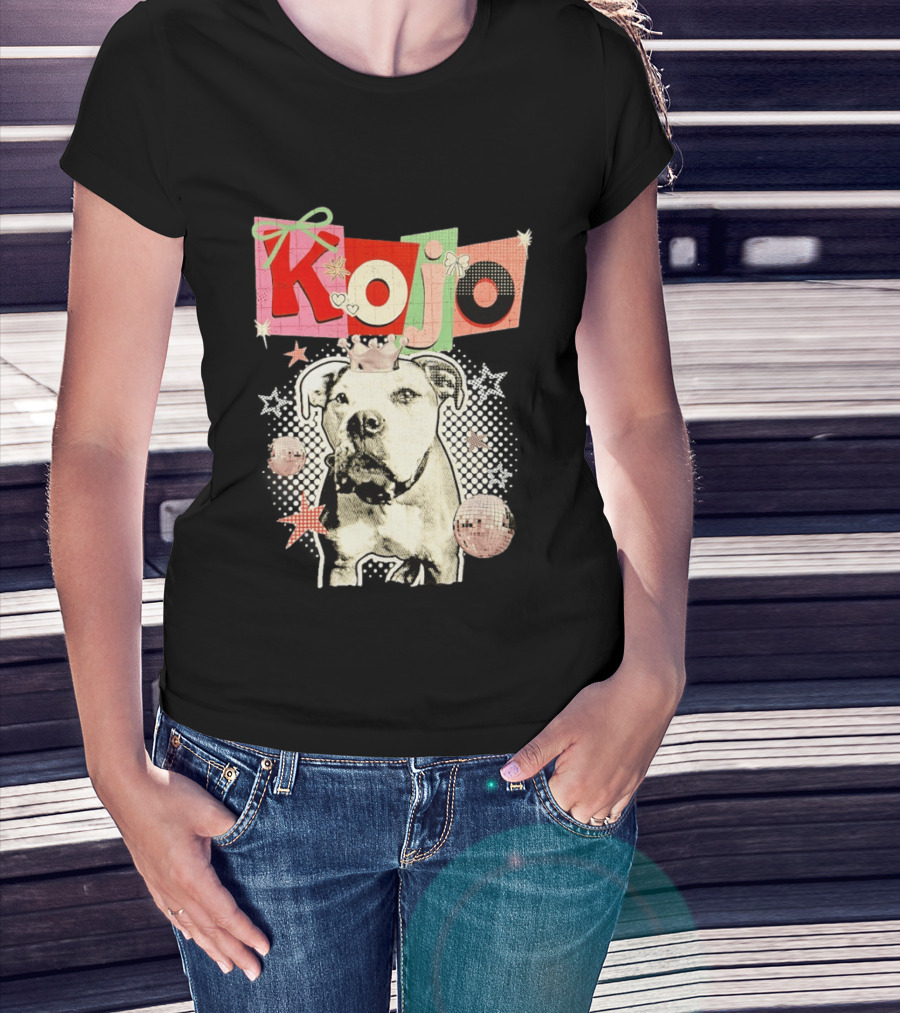Kojo Dog Crown Retro Style Collage With Hearts And Stars T-Shirt