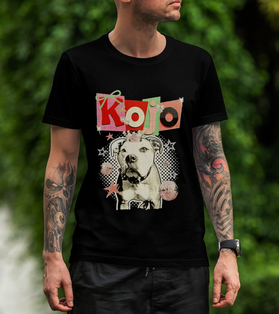 Kojo Dog Crown Retro Style Collage With Hearts And Stars T-Shirt