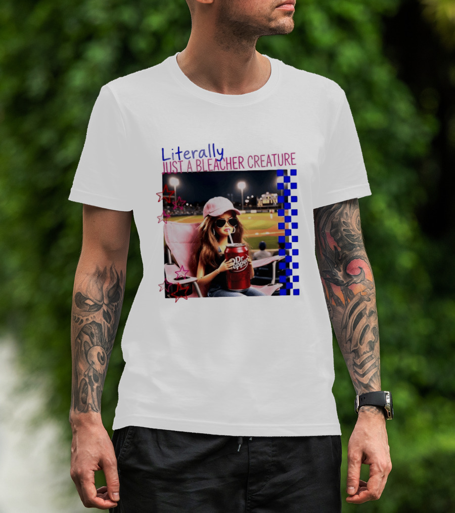 Literally Just A Bleacher Creature Barbie Ballfield Drinking Dr Pepper T-Shirt