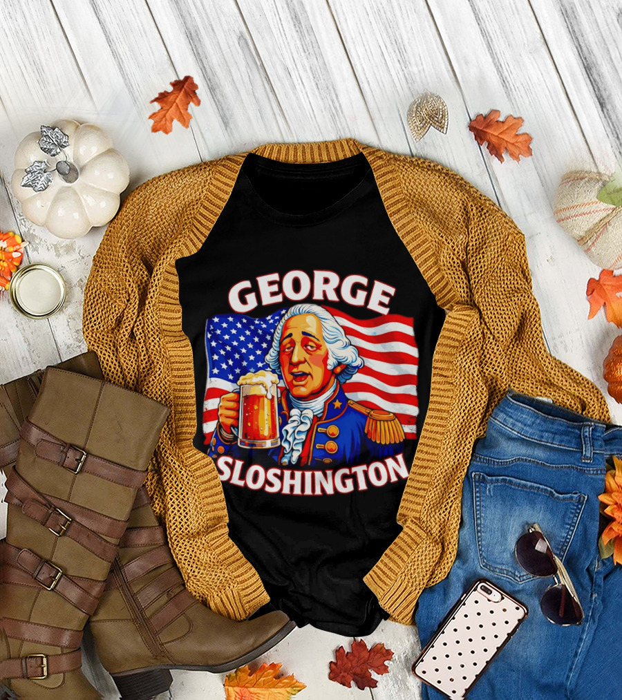 George Sloshington Patriotic Beer With American Flag T-Shirt