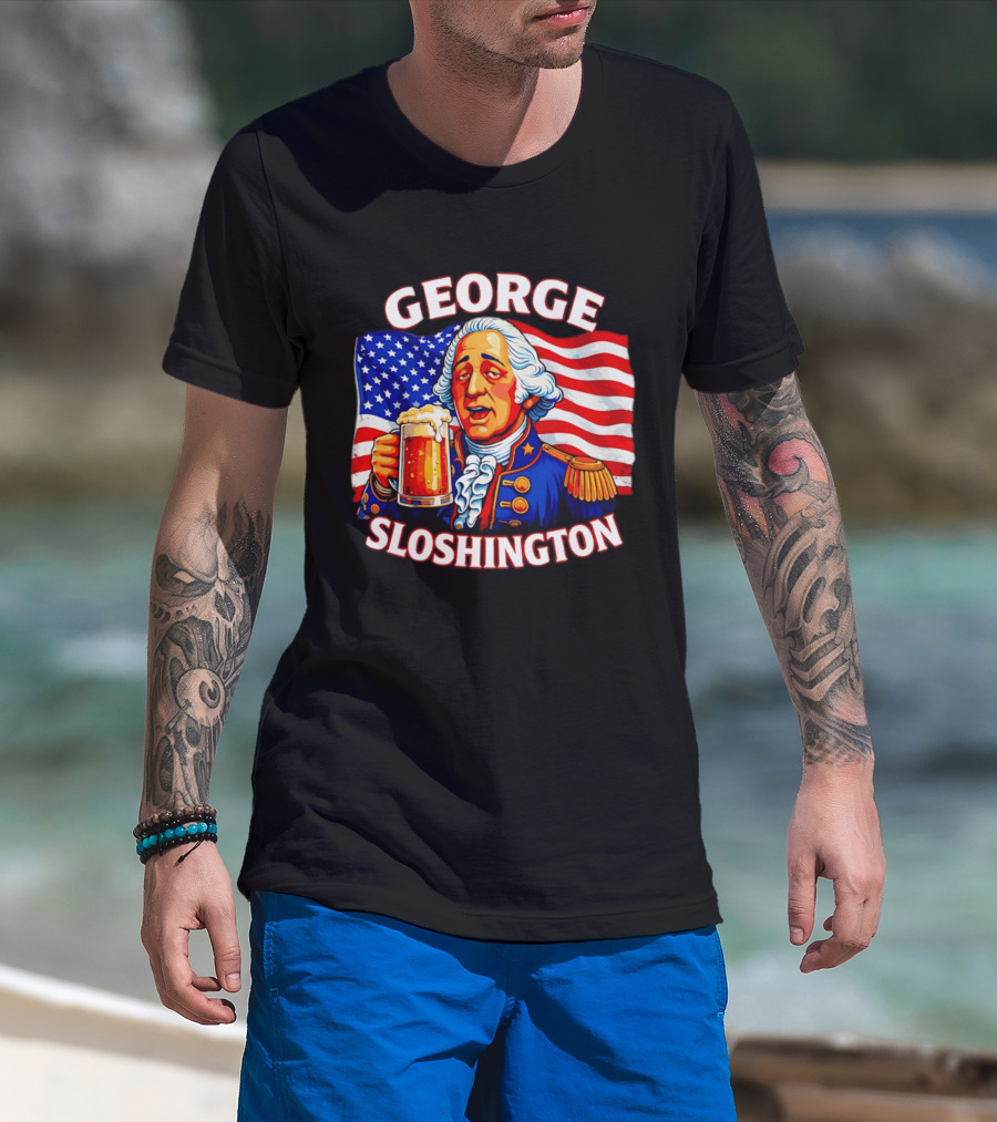 George Sloshington Patriotic Beer With American Flag T-Shirt