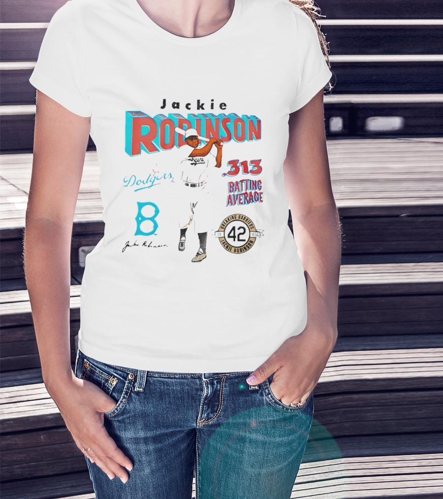 Jackie Robinson Dodgers Breaking Barriers 42 .313 Batting Average T-Shirt