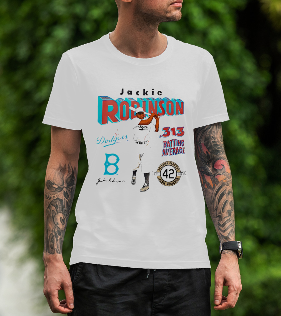 Jackie Robinson Dodgers Breaking Barriers 42 .313 Batting Average T-Shirt