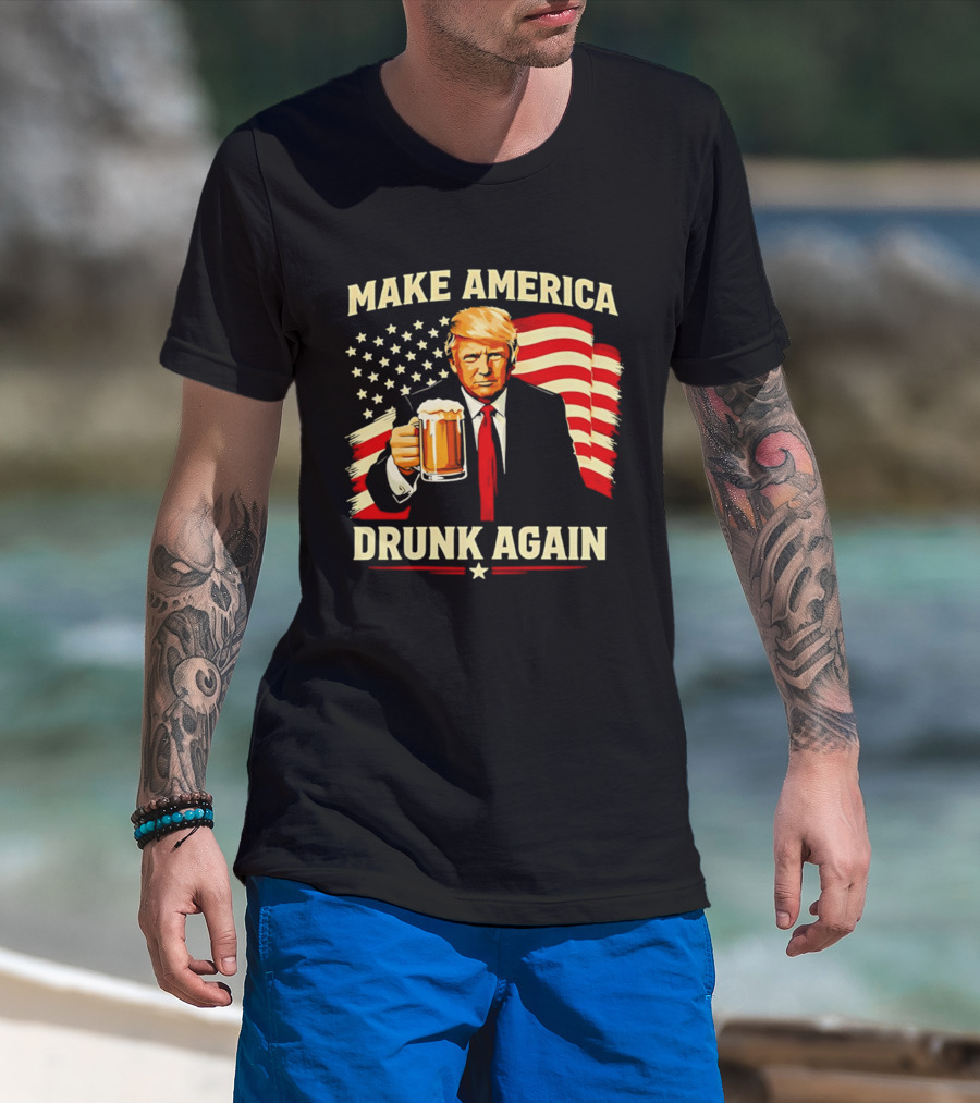 Patriotic Trump Make America Drunk Again Flag Beer T-Shirt