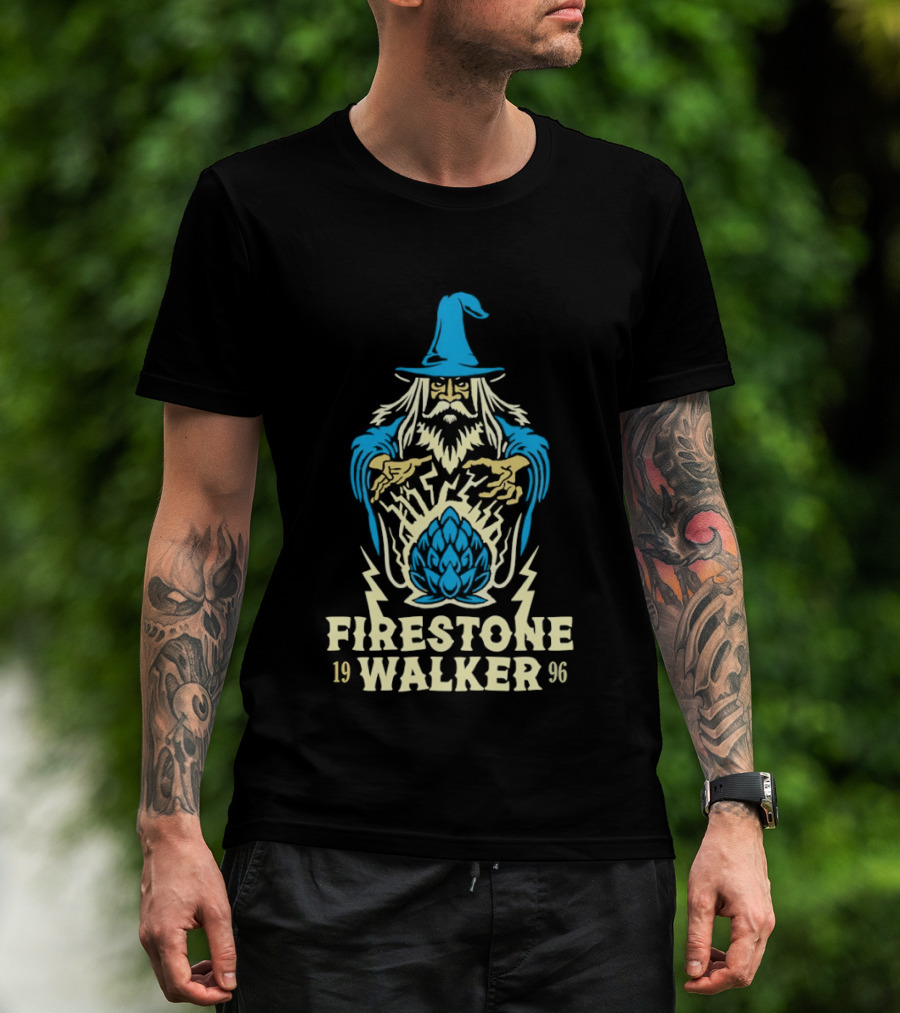 Firestone Walker 1996 Wizard Hat And Bearded Figure With Lightning Bolts T-Shirt