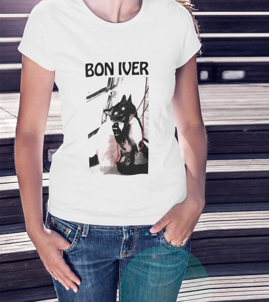 Bon Iver Cat With Guitar Image T-Shirt