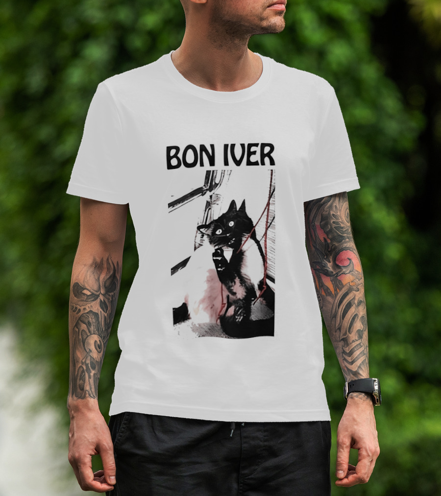 Bon Iver Cat With Guitar Image T-Shirt