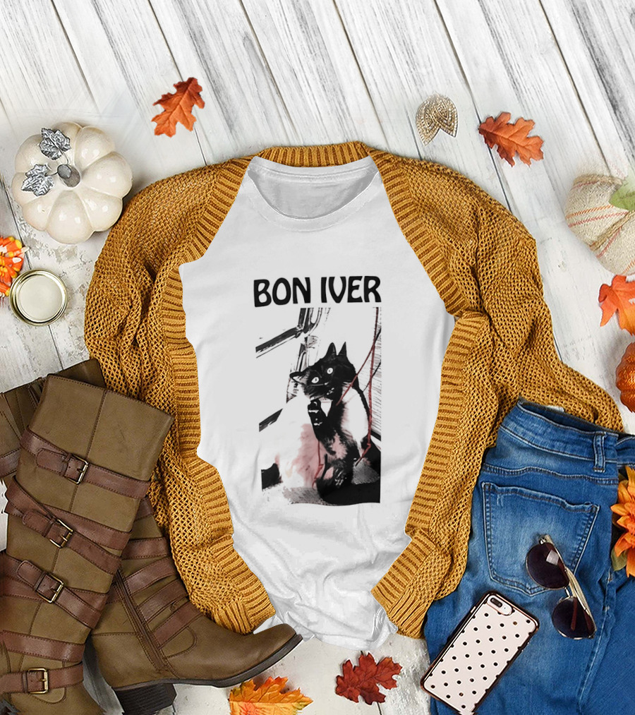 Bon Iver Cat With Guitar Image T-Shirt