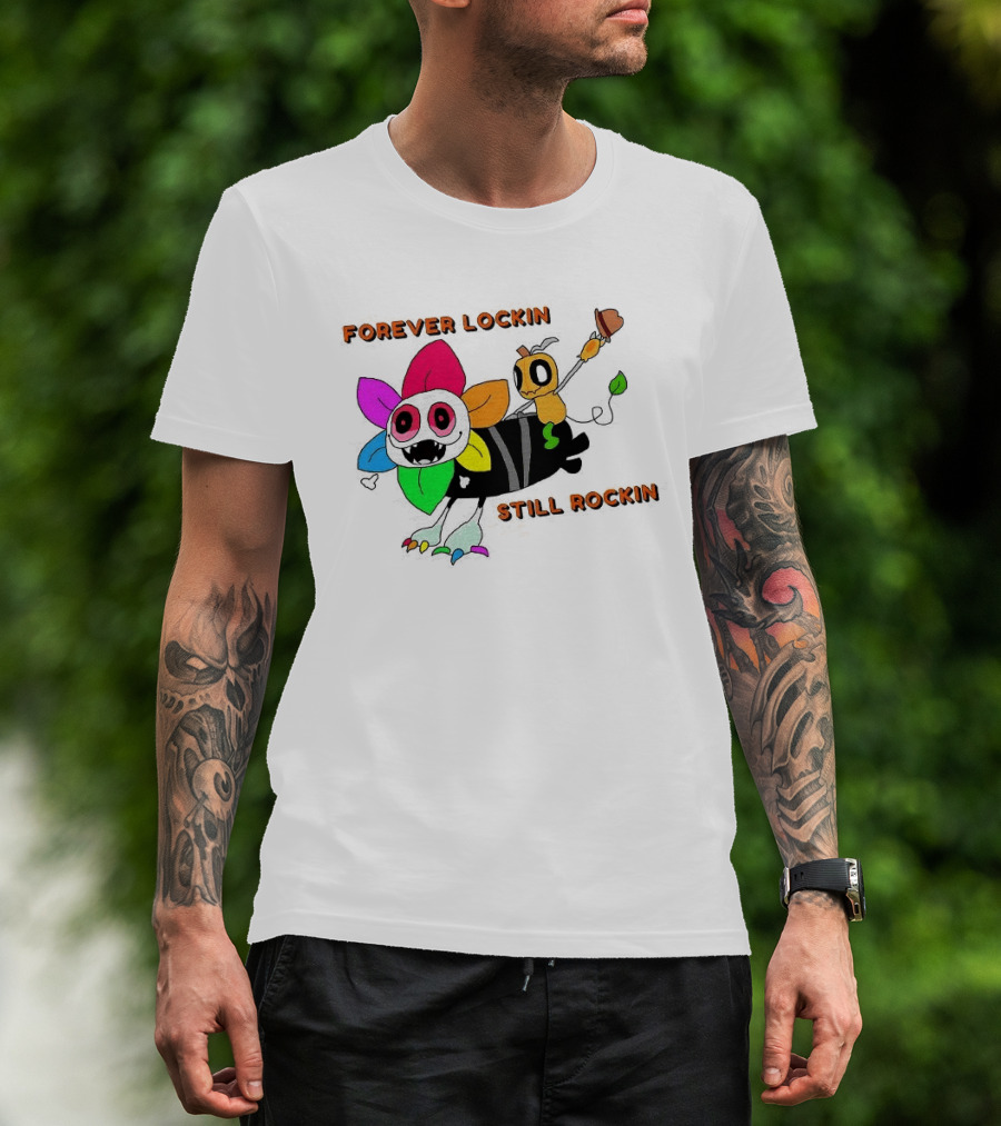 Forever Lockin Still Rockin Colorful Creature Toon T-Shirt