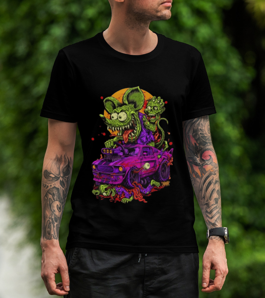 Rat Fink Vs Zombies Classic Monster Car Battle Vintage Horror T-Shirt