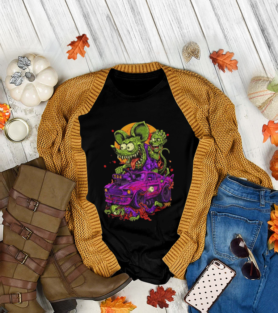 Rat Fink vs Zombies Classic Monster Car Battle Vintage Horror T-Shirt