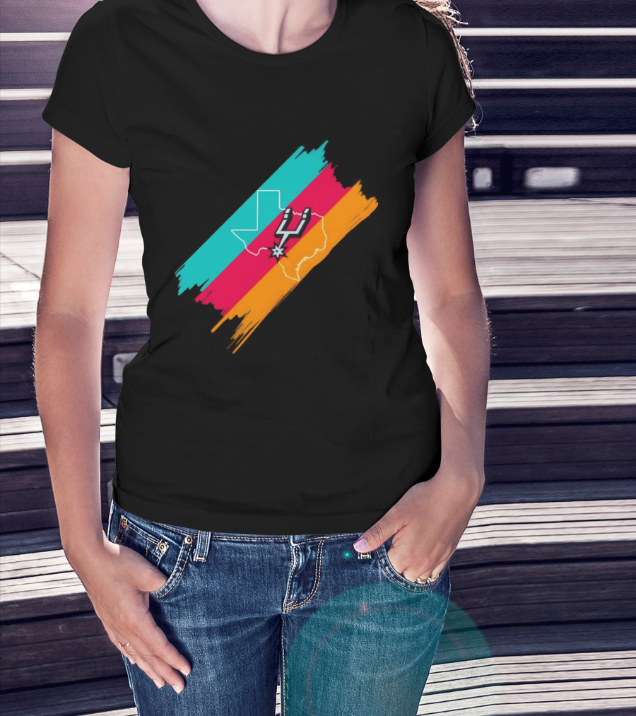 San Antonio Spurs Texas Map Neon Colors 2026 NBA Basketball T-Shirt