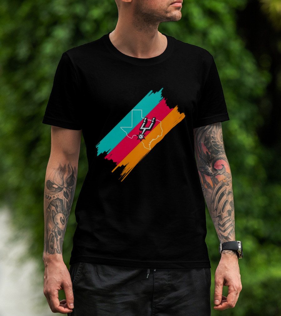 San Antonio Spurs Texas Map Neon Colors 2026 NBA Basketball T-Shirt