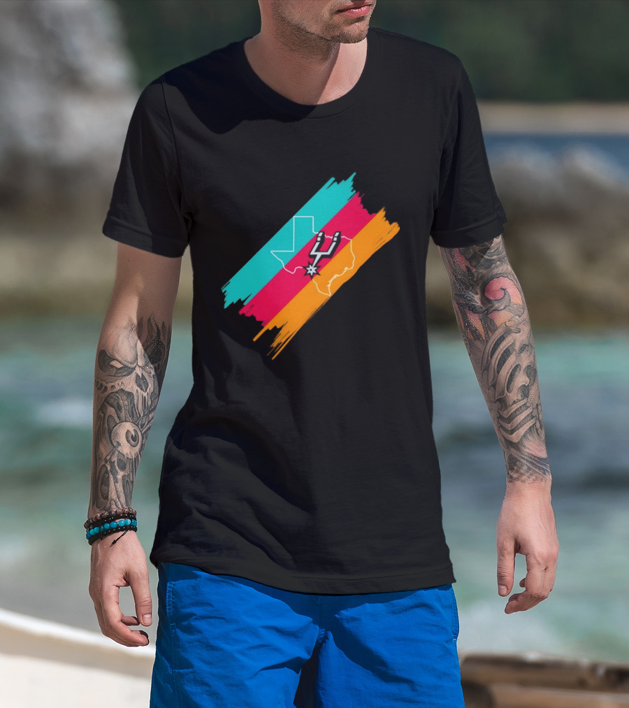 San Antonio Spurs Texas Map Neon Colors 2026 NBA Basketball T-Shirt