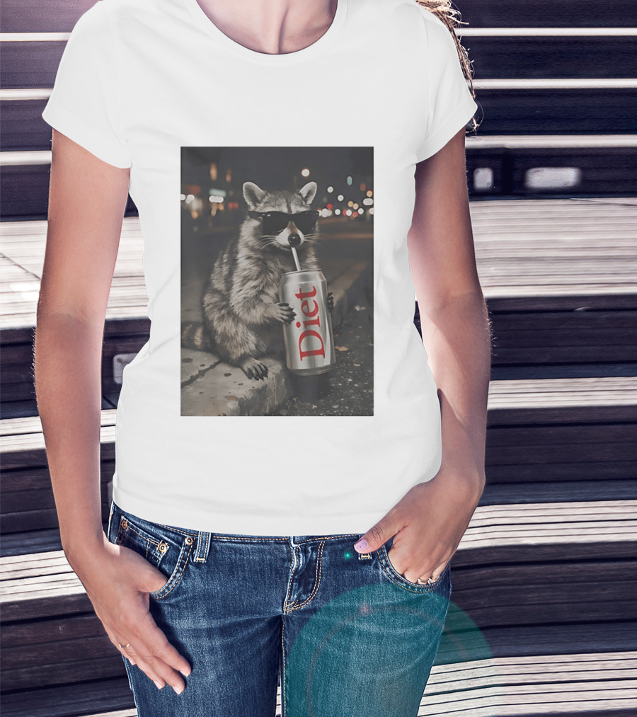 Raccoons Diet Soda Gen Z Dank Meme Raccoon With Sunglasses And Soda Can T-Shirt