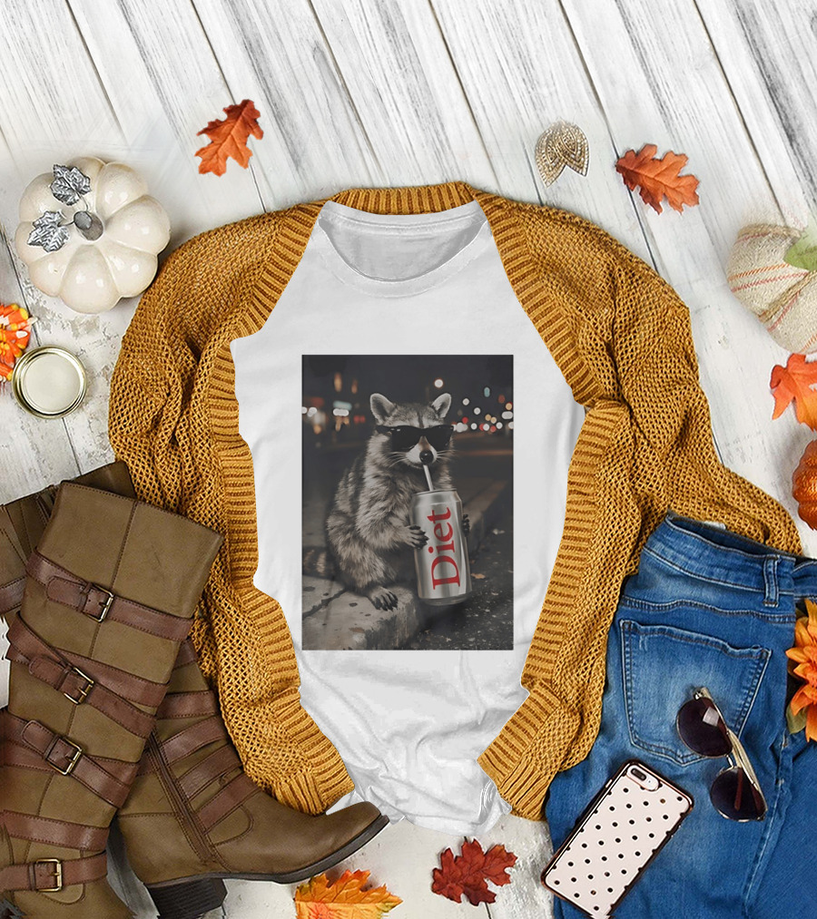 Raccoons Diet Soda Gen Z Dank Meme Raccoon with Sunglasses and Soda Can T-Shirt