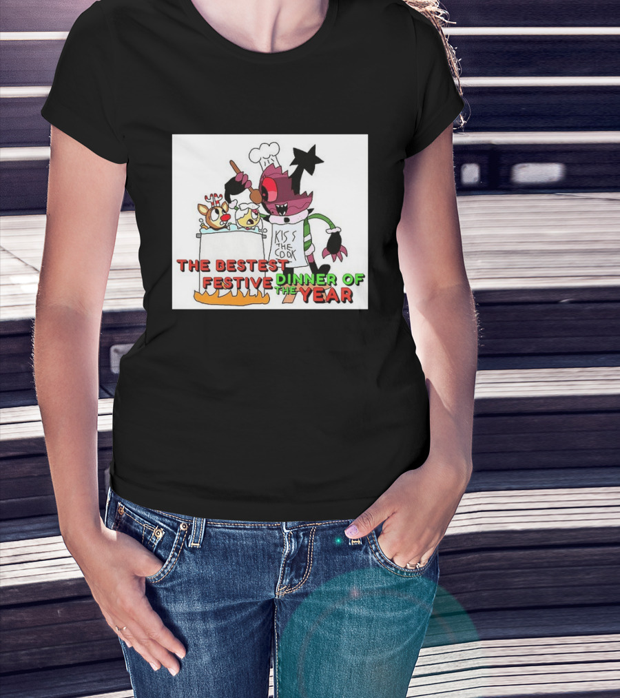 The Bestest Festive Dinner Of The Year Kiss The Cook Chef Monster Reindeer Cooking T-Shirt