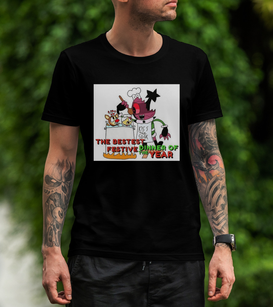 The Bestest Festive Dinner Of The Year Kiss The Cook Chef Monster Reindeer Cooking T-Shirt