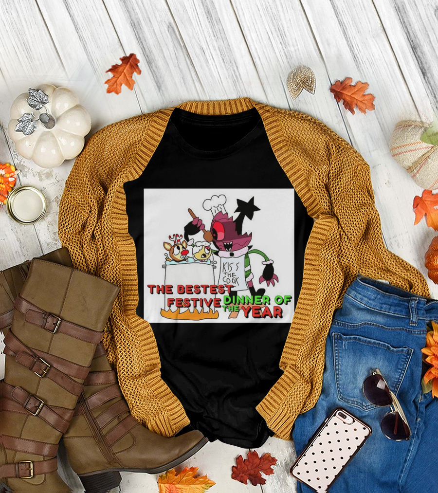 The Bestest Festive Dinner of the Year Kiss the Cook Chef Monster Reindeer Cooking T-Shirt