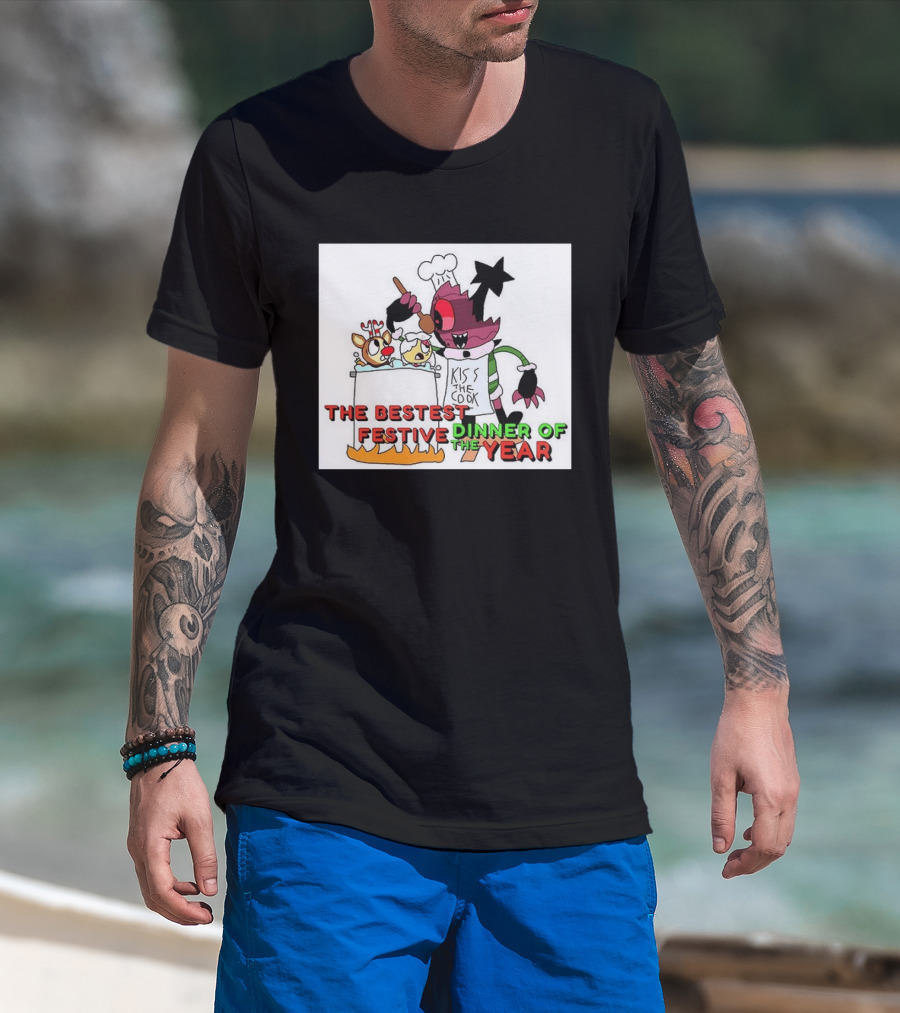The Bestest Festive Dinner Of The Year Kiss The Cook Chef Monster Reindeer Cooking T-Shirt