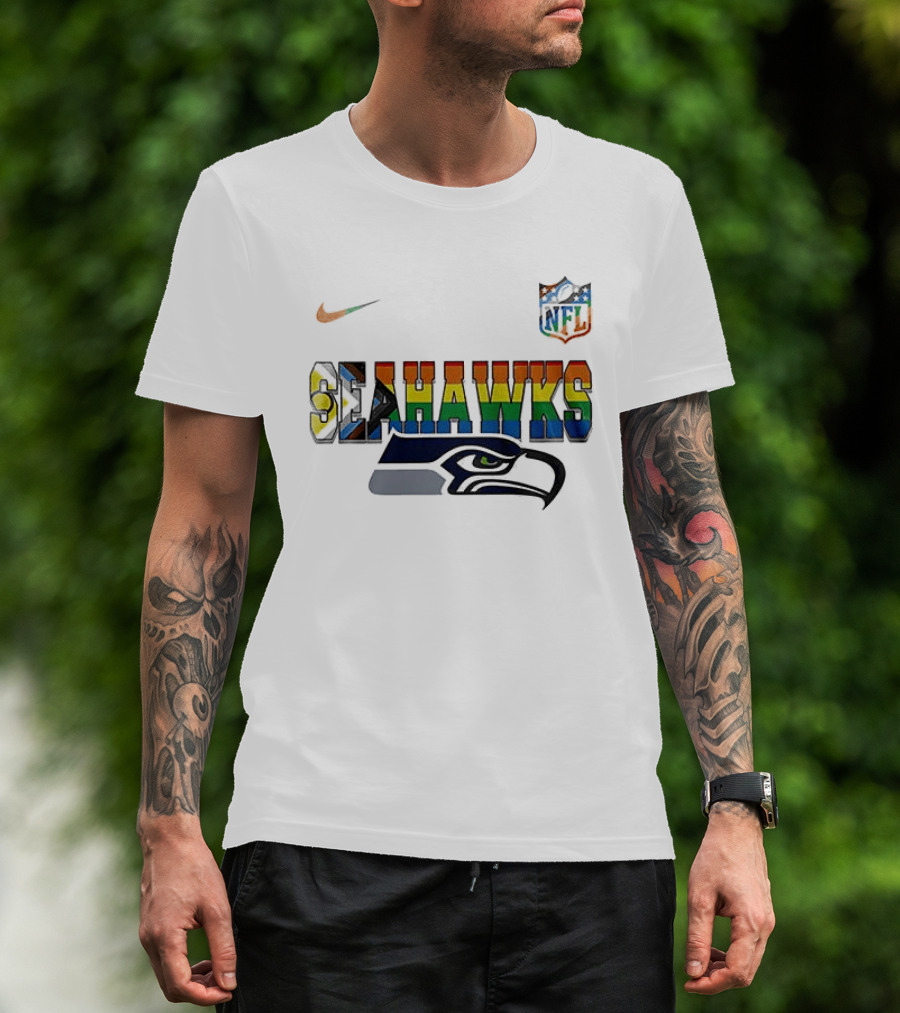 Seattle Seahawks Rainbow Pride NFL Peanuts Collaboration Snoopy Nike T-Shirt