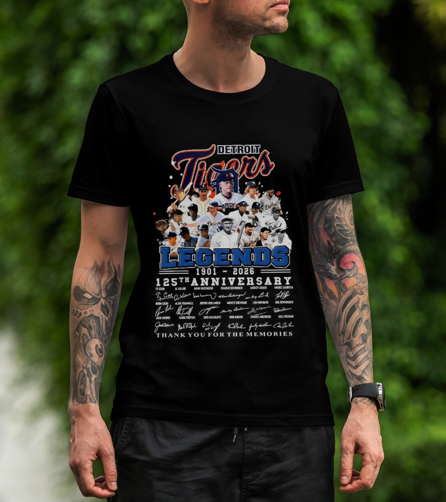 Detroit Tigers Legends 1901 2026 125th Anniversary Thank You For The Memories T-Shirt