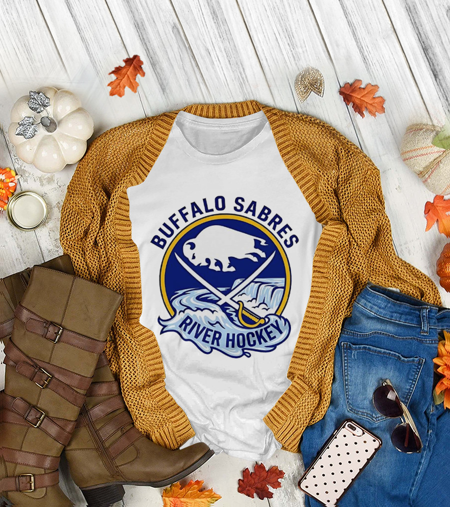 Buffalo Sabres River Hockey White Buffalo and Swords T-Shirt