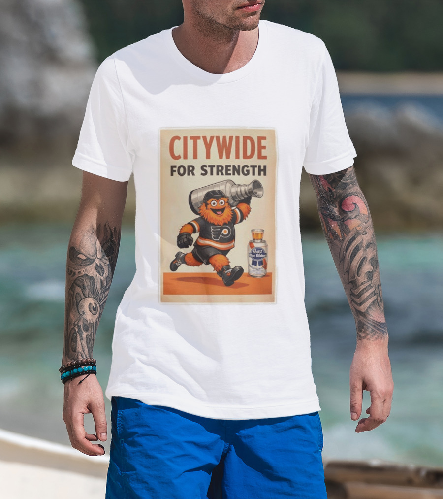 Citywide For Strength Philadelphia Flyers Gritty Pabst Blue Ribbon Stanley Cup T-Shirt