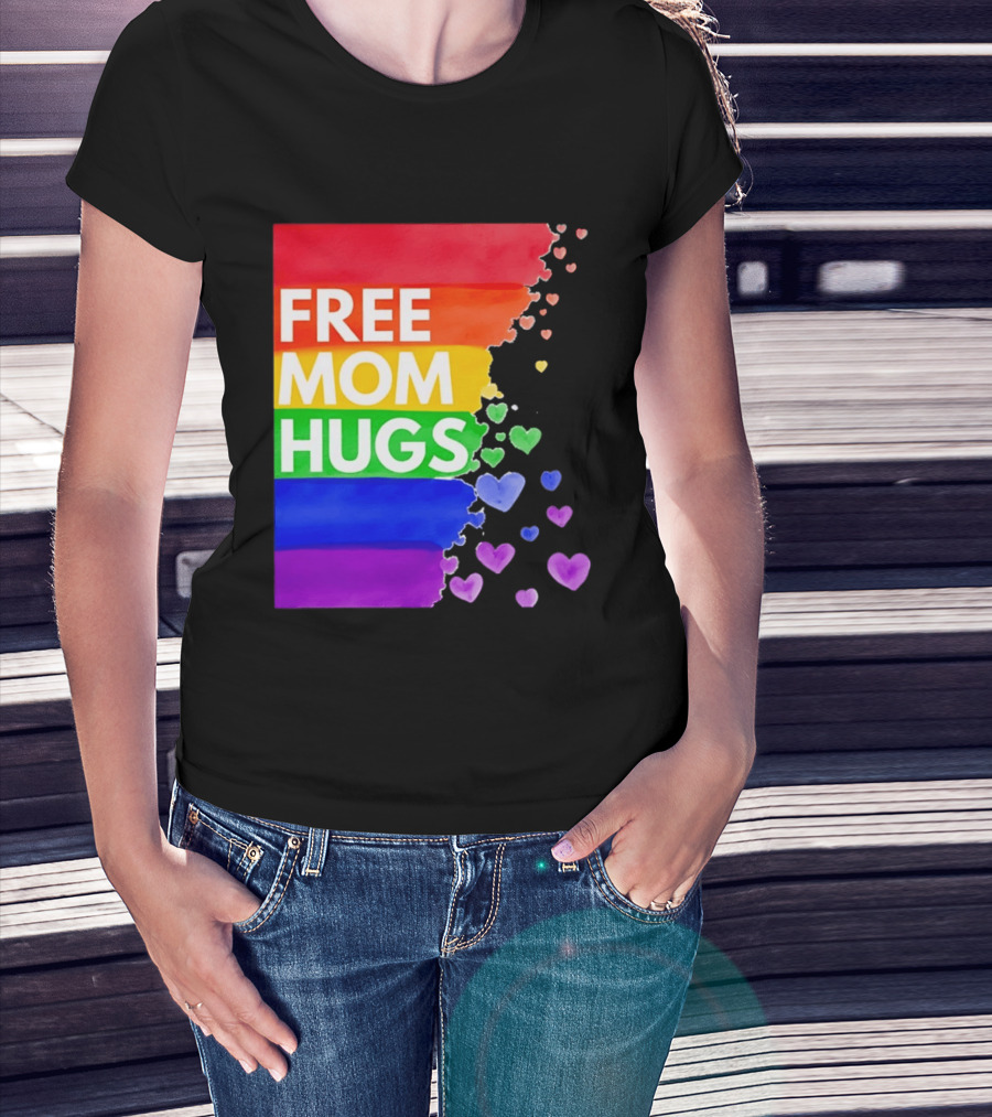 Free Mom Hugs Rainbow Hearts LGBTQ Pride Watercolor T-Shirt