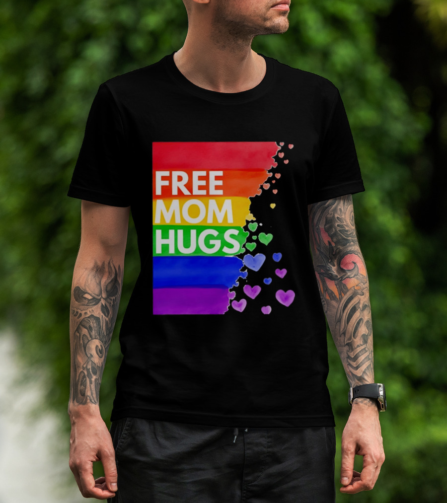 Free Mom Hugs Rainbow Hearts LGBTQ Pride Watercolor T-Shirt