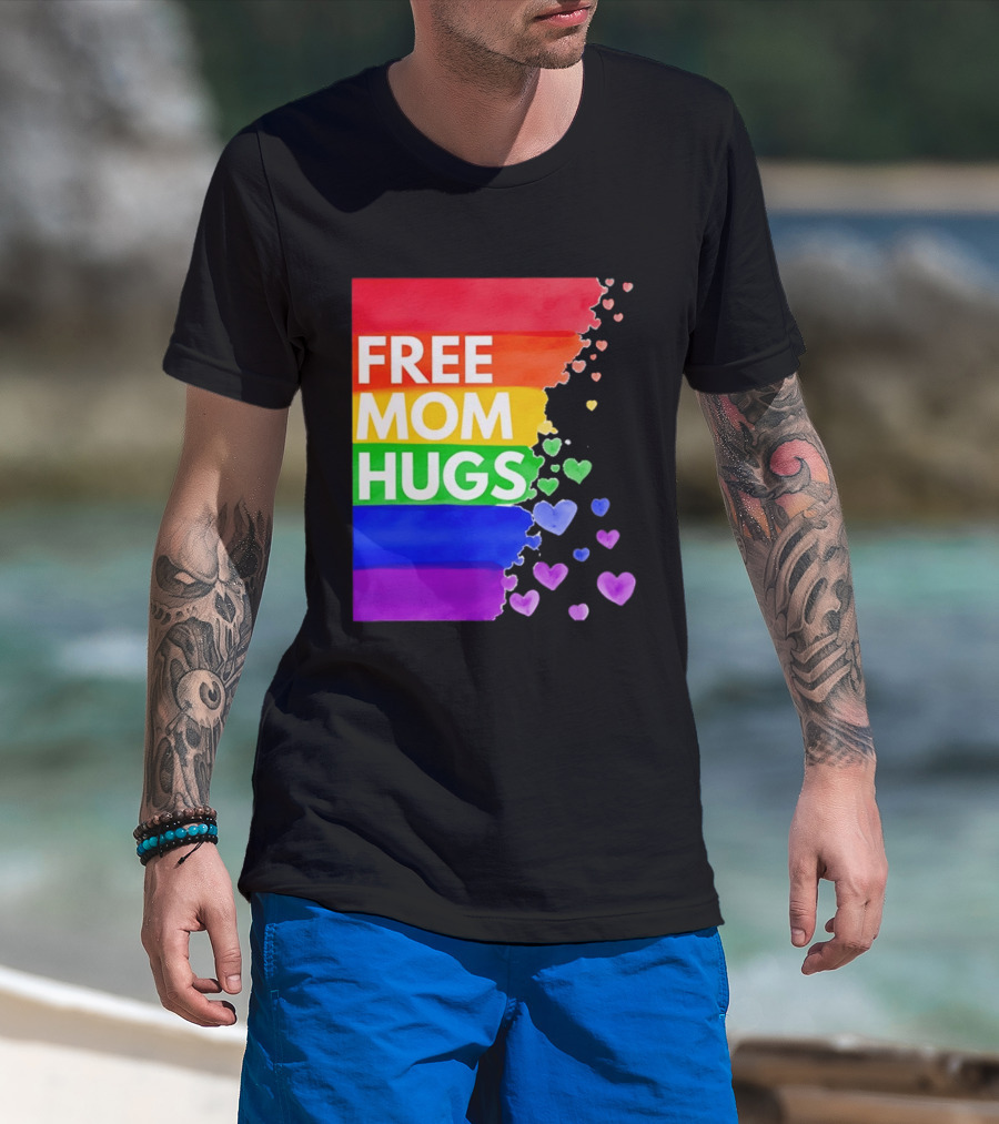 Free Mom Hugs Rainbow Hearts LGBTQ Pride Watercolor T-Shirt