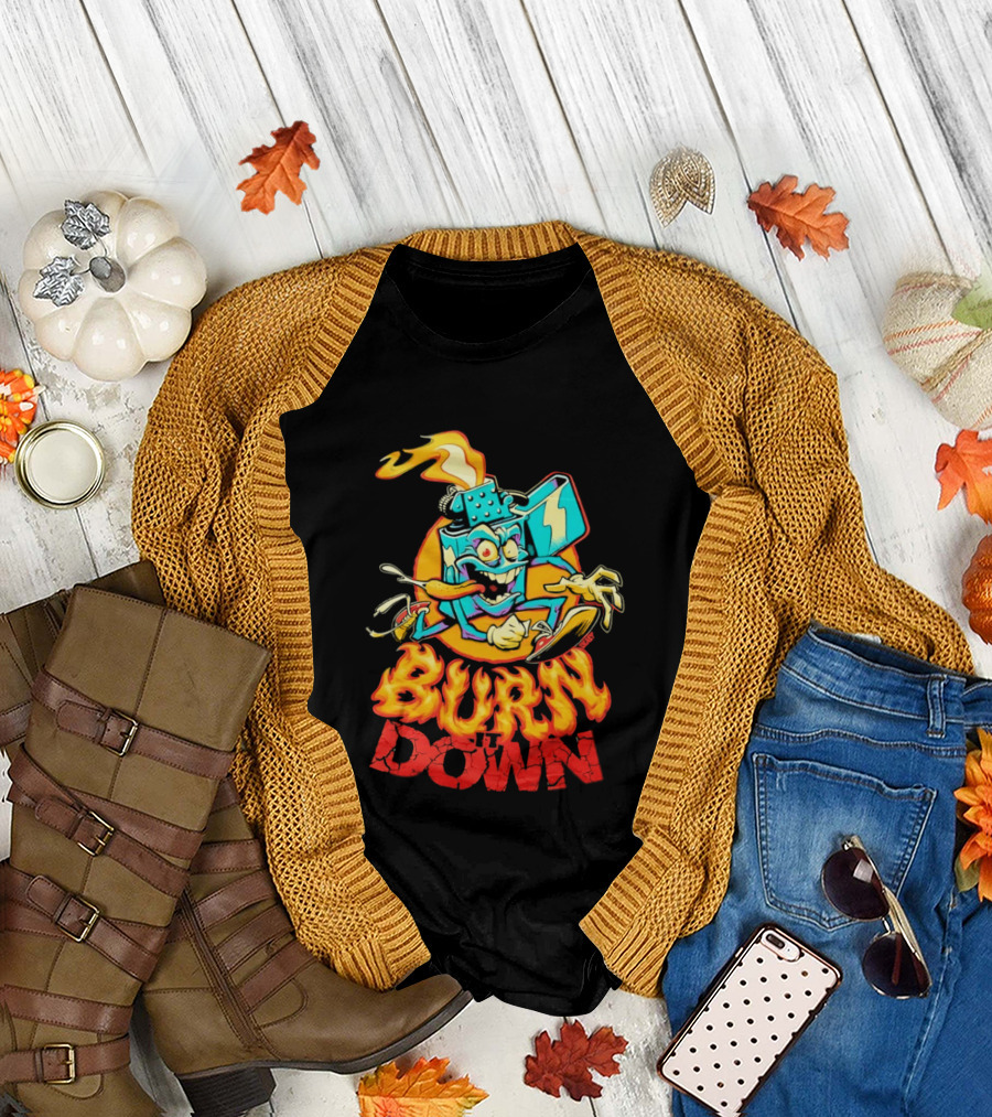 Burn It Down Lighter Mascot with Flames T-Shirt