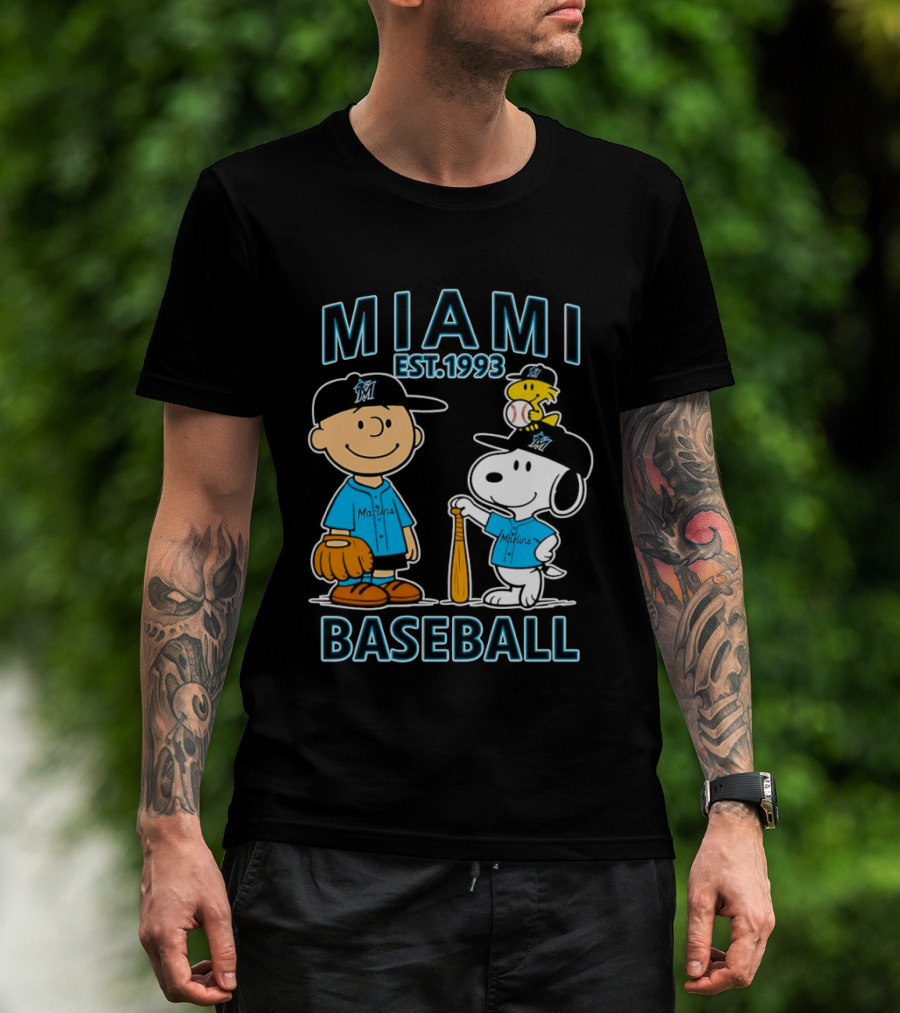 Charlie Brown Snoopy Woodstock Miami Baseball Est 1993 T-Shirt